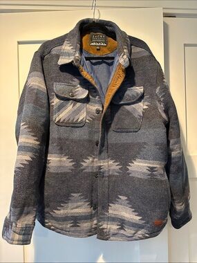 Jachs Blue Patterned Shirt Jacket with Tan Corduroy Trim